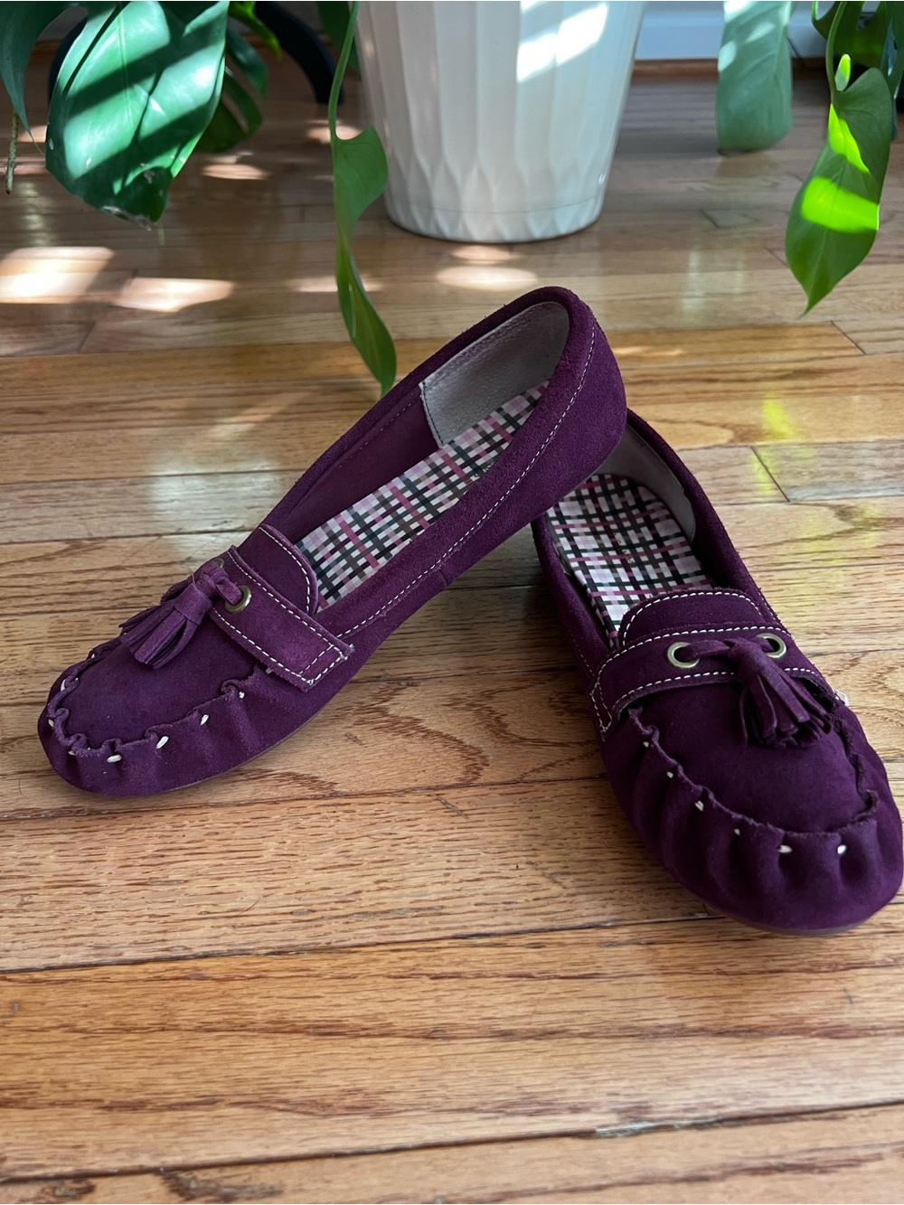 Lands' End Purple Suede Tassel Driving Moccasin Loafers 7.5 Women